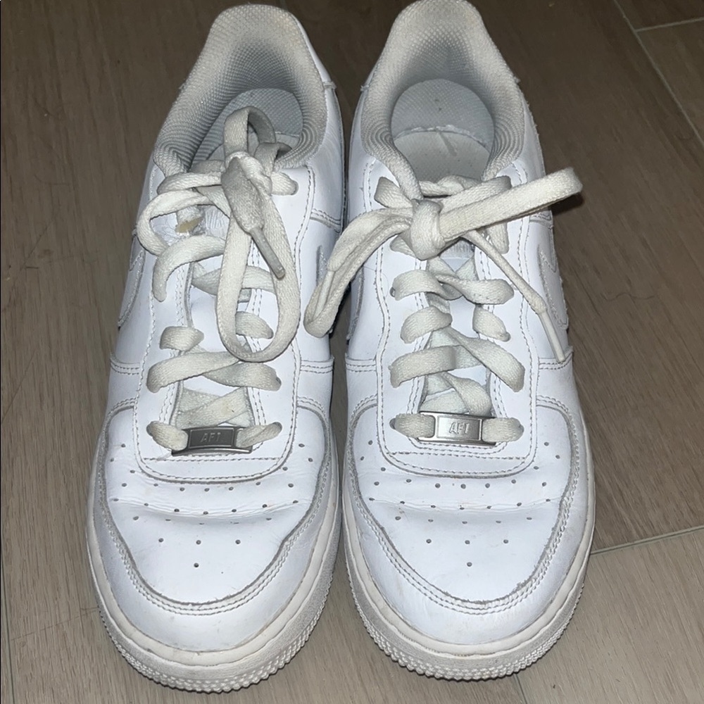 Nike White Sneakers with Leather Upper and Thick Sole